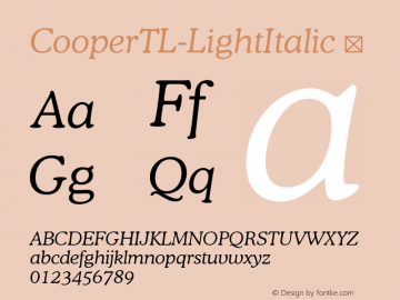 ☞Cooper TL Light Italic Version 3.00; 2008; ttfautohint (v1.3);com.myfonts.easy.tilde.cooper.light-italic.wfkit2.version.33G9图片样张