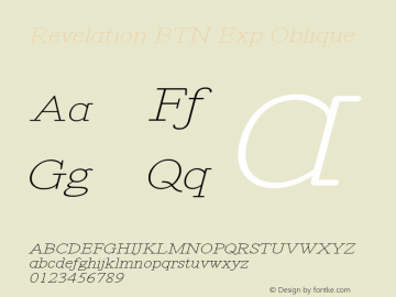 Revelation BTN Exp Oblique Version 1.00 Font Sample