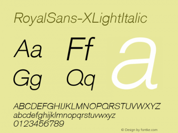 ☞RoyalSans XLightItalic Version 001.001;com.myfonts.easy.wiescherdesign.royal-sans.xlight-italic.wfkit2.version.4HrW图片样张