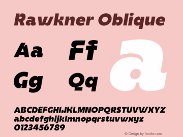 Rawkner Oblique Version 1.000;hotconv 1.0.109;makeotfexe 2.5.65596图片样张