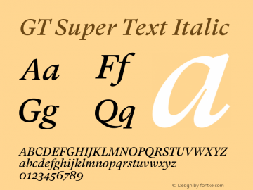 GT Super Text Regular Italic Version 2.000;hotconv 1.0.109;makeotfexe 2.5.65596图片样张