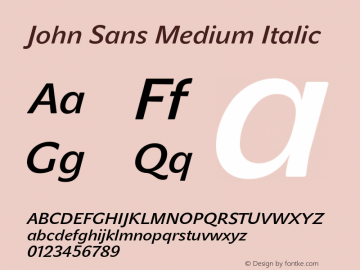 JohnSans-MediumItalic Version 1.000 2014 initial release图片样张