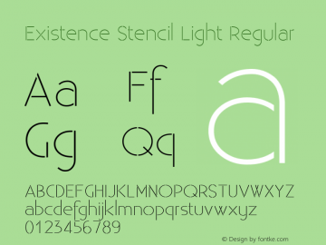Existence Stencil Light Regular Version 1.001;PS 001.001;Core 1.0.38 Font Sample