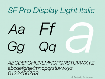 SF Pro Display Light Italic Version 17.0d12e1图片样张