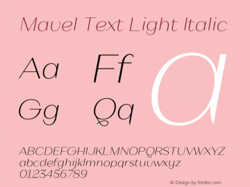 MavelText-LightItalic Version 1.000 - Serdar Ozturk - Be Unique - Arodora Type图片样张