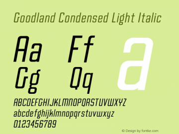 Goodland Condensed Light Italic Version 1.000;hotconv 1.0.109;makeotfexe 2.5.65596图片样张