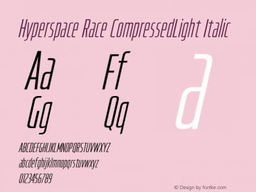 Hyperspace Race CompressedLight Italic Version 1.000;hotconv 1.0.109;makeotfexe 2.5.65596图片样张