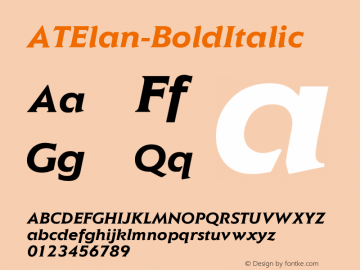 ☞AT Elan Bold Italic Version 001.000 ; ttfautohint (v1.5);com.myfonts.easy.mti.atelan.at-elan-bold-italic.wfkit2.version.tau图片样张