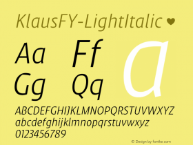 ☞Klaus FY Light Italic Version 1.000;com.myfonts.easy.fontyou.klaus-fy.light-italic.wfkit2.version.453G图片样张