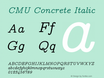 CMU Concrete Italic Version 0.5.0 Font Sample