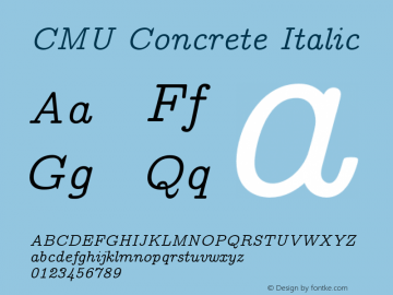 CMU Concrete Italic Version 0.6.1 Font Sample