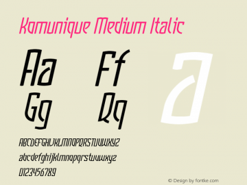 Komunique Medium Italic Version 001.000 Font Sample