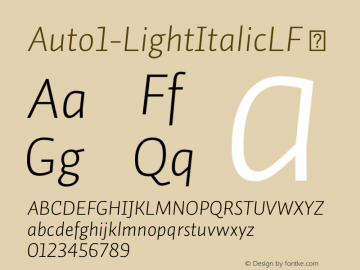 ☞Auto1-LightItalicLF Version 1.110;PS 001.110;hotconv 1.0.38;2004;com.myfonts.underware.auto-1.light-italic-lf.wfkit2.2heF图片样张