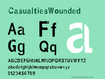 ☞CasualtiesWounded Version 1.00 ; ttfautohint (v1.5);com.myfonts.easy.typefetish.casualties.wounded.wfkit2.version.2jJ8图片样张
