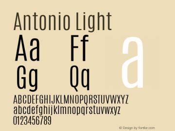 Antonio Light Version 1 ; ttfautohint (v0.94.20-1c74) -l 8 -r 50 -G 200 -x 0 -w 