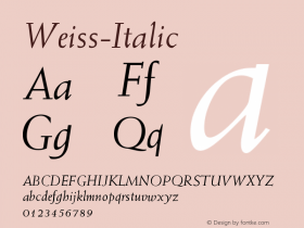 ☞Weiss Italic Version 001.000 ; ttfautohint (v1.5);com.myfonts.easy.mti.weiss.italic.wfkit2.version.u8s图片样张