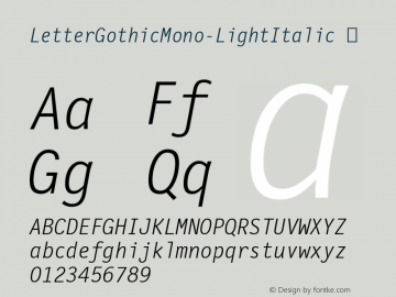 ☞LetterGothicMono-LightItalic Version 4.450 1998; ttfautohint (v1.5);com.myfonts.easy.fontfont.letter-gothic-mono.light-italic.wfkit2.version.38uG图片样张