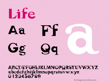 ☞Life Version 001.000 ; ttfautohint (v1.5);com.myfonts.easy.words-pictures.life.regular.wfkit2.version.34oj图片样张