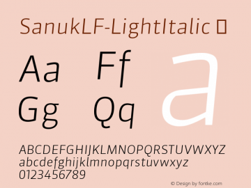 ☞SanukLF-LightItalic Version 7.046; 2006; ttfautohint (v1.5);com.myfonts.easy.fontfont.sanuk.lf-light-italic.wfkit2.version.38yw图片样张