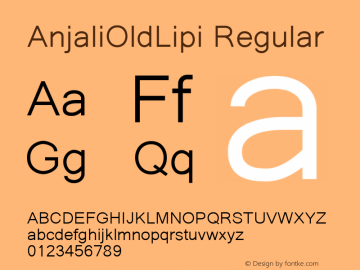 AnjaliOldLipi Regular Version 0.730 2004 Font Sample