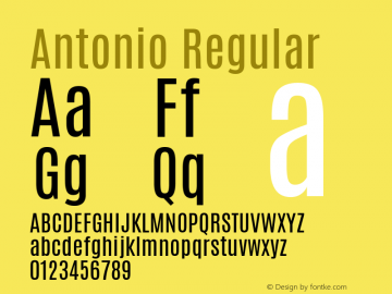 Antonio Regular Version 1 ; ttfautohint (v0.94.20-1c74) -l 8 -r 50 -G 200 -x 0 -w 