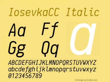 IosevkaCC Italic r0.1.8; ttfautohint (v1.3) Font Sample
