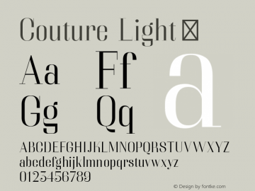 ☞Couture Light Version 1.000;PS 001.000;hotconv 1.0.70;makeotf.lib2.5.58329; ttfautohint (v1.5);com.myfonts.easy.positype.couture.light.wfkit2.version.4mef图片样张