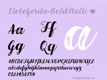☞LiebeGerda Bold Italic Version 1.000;PS 001.000;hotconv 1.0.88;makeotf.lib2.5.64775; ttfautohint (v0.95) -d;com.myfonts.easy.liebe-fonts.liebegerda.bold-italic.wfkit2.version.4Cr3图片样张