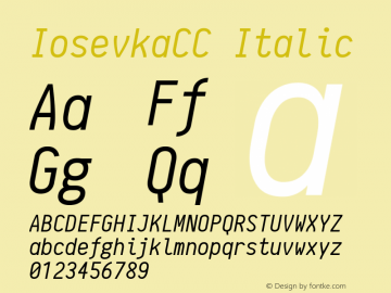 IosevkaCC Italic r0.1.9; ttfautohint (v1.3) Font Sample