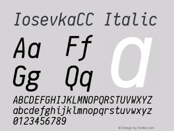 IosevkaCC Italic r0.1.12; ttfautohint (v1.3) Font Sample