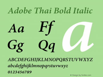 Adobe Thai Bold Italic Version 1.041 Font Sample
