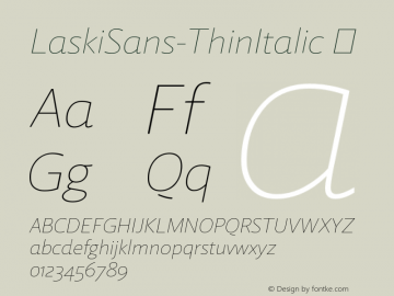 ☞LaskiSans-ThinItalic Version 1.000; ttfautohint (v1.5);com.myfonts.easy.re-type.laski-sans.thin-italic.wfkit2.version.4ZdK图片样张