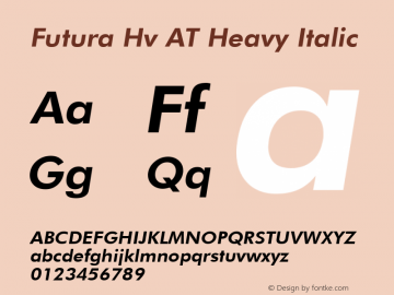 Futura Hv AT Heavy Italic exe s.r.o. Bratislava 1.0 Sun Sep 03 20:37:30 1995 Font Sample