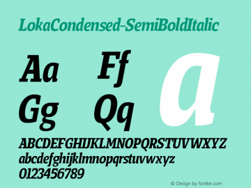 ☞Loka Condensed SemiBold Italic Version 001.001 ; ttfautohint (v1.5);com.myfonts.easy.lochtypography.loka.condensed-semi-bold-italic.wfkit2.version.53wz图片样张