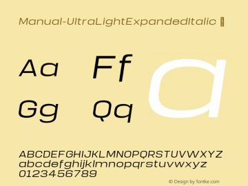 ☞Manual Ultra Light Expanded Italic Version 1.000;PS 001.000;hotconv 1.0.88;makeotf.lib2.5.64775;com.myfonts.easy.typeunion.manual.ultra-light-expanded-italic.wfkit2.version.59Qd图片样张