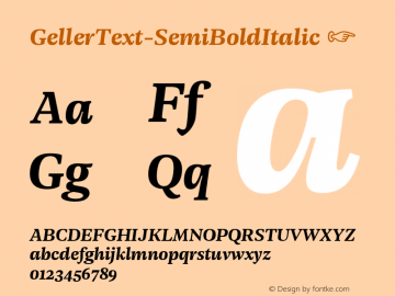 ☞Geller Text SemiBold Italic Version 1.001;PS 001.001;hotconv 1.0.88;makeotf.lib2.5.64775; ttfautohint (v1.5);com.myfonts.easy.ludka-biniek.geller.text-semibold-italic.wfkit2.version.5dJG图片样张