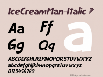 ☞Ice Cream Man Italic Version 1.000; ttfautohint (v1.5);com.myfonts.easy.hanoded.ice-cream-man.Italic.wfkit2.version.5cWv图片样张