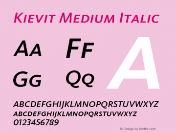 Kievit Medium Italic Version 001.000 Font Sample