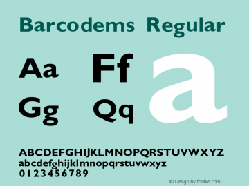 Barcodems Regular Macromedia Fontographer 4.1.5 6/28/05 Font Sample