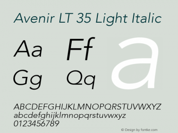 Avenir LT 35 Light Italic Version 6.1; 2002图片样张