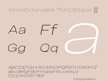 ☞Vinila Extended Thin Oblique Version 1.000;PS 001.000;hotconv 1.0.88;makeotf.lib2.5.64775; ttfautohint (v1.5);com.myfonts.easy.niramekko.vinila.extended-thin-oblique.wfkit2.version.5fZF图片样张