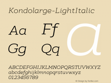 ☞Kondolarge Light Italic Version 1.001;com.myfonts.easy.typek.kondolarge.light-italic.wfkit2.version.5jJF图片样张