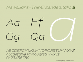 ☞NewsSans ThinExtended Italic Version 1.000; ttfautohint (v1.5);com.myfonts.easy.charactertype.newssans.thin-extended-italic.wfkit2.version.5nz8图片样张