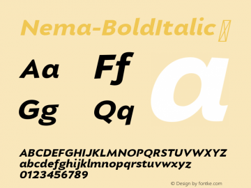 ☞Nema-BoldItalic 1.000; ttfautohint (v1.5);com.myfonts.easy.hurufatfont-type-foundry.nema.bold-italic.wfkit2.version.5rAn图片样张