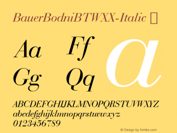 ☞BauerBodni BT WXX Italic Version 1.10;com.myfonts.easy.bitstream.bauer-bodoni.italic.wfkit2.version.4QaR图片样张