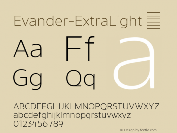 ☞Evander ExtraLight Version 1.000;PS 001.000;hotconv 1.0.88;makeotf.lib2.5.64775;com.myfonts.easy.punchform.evander.extra-light.wfkit2.version.5Aey图片样张