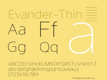 ☞Evander Thin Version 1.000;PS 001.000;hotconv 1.0.88;makeotf.lib2.5.64775;com.myfonts.easy.punchform.evander.thin.wfkit2.version.5Aew图片样张