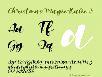 ☞ChristmasMagic-Italic Version 1.00;September 12, 2020;FontCreator 12.0.0.2567 64-bit; ttfautohint (v1.5);com.myfonts.easy.letterara.christmas-magic.italic.wfkit2.version.5Akk图片样张