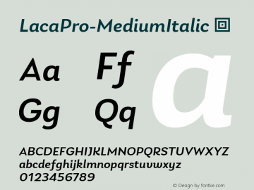 ☞Laca Pro Medium Italic Version 1.007; ttfautohint (v1.5);com.myfonts.easy.nova-type-foundry.laca-pro.medium-italic.wfkit2.version.5xT6图片样张