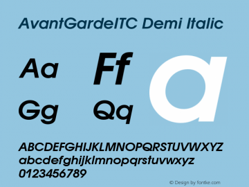 AvantGardeITC Demi Italic Version 001.000 Font Sample